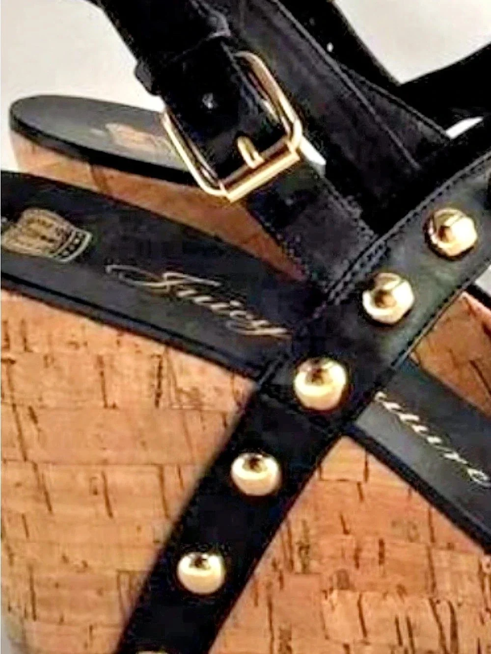Juicy Couture Kipper Studded Cork Wedge Sandals platforms Black size 9